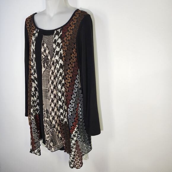 Dikalady Tunic Top Womens Small Patchwork Geometric Asymmetrical Black Lined Art - Picture 5 of 8